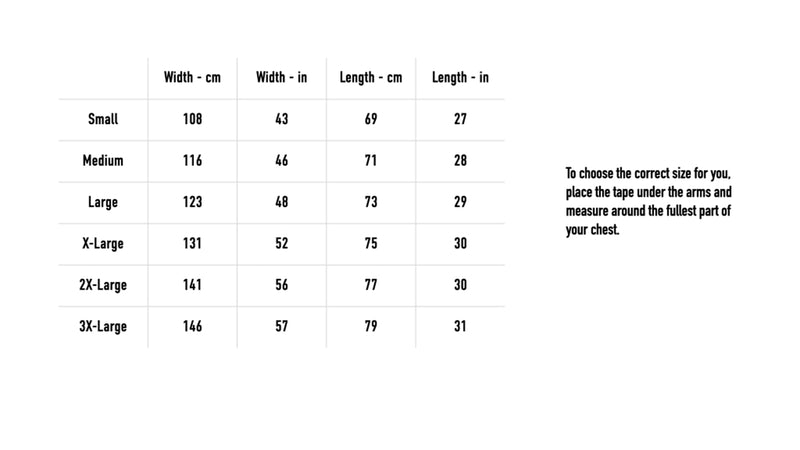 Size chart for Mask Windbreaker - Black