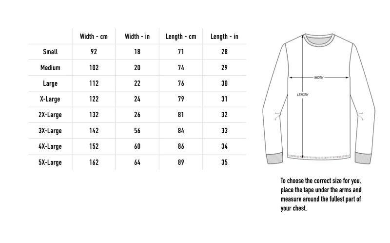 Size chart for Lightning Longsleeve - Black