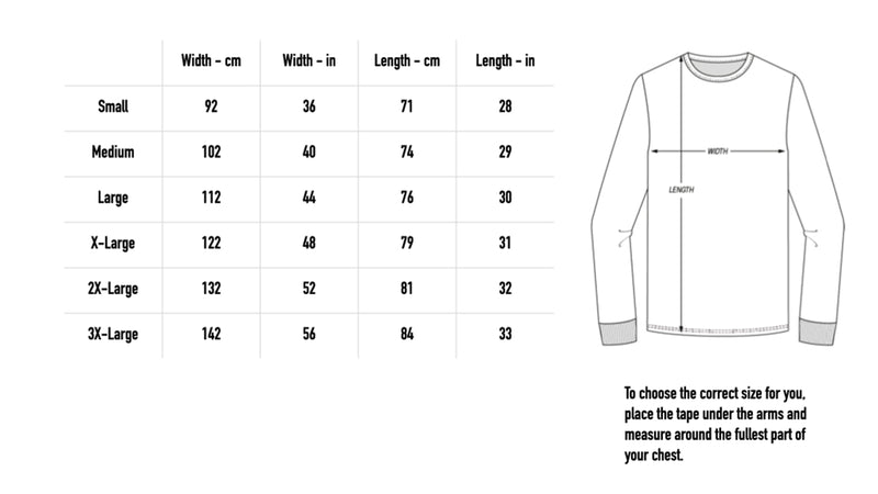 Size chart for Viking 2024 Tour Longsleeve - Black