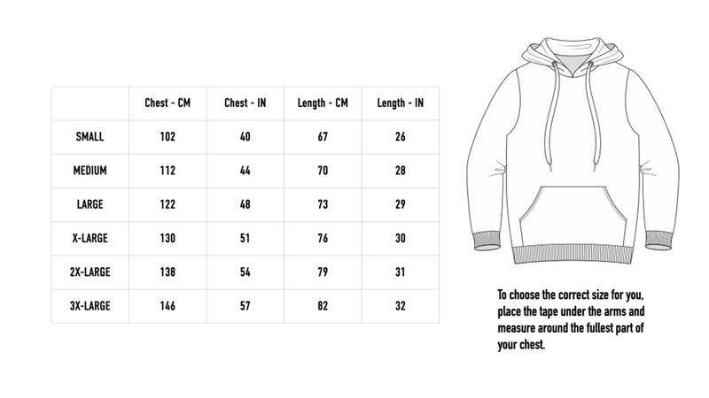 Size chart for Hell Kitty Hoodie - Black