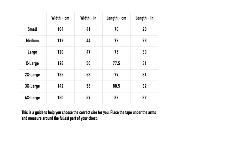 Size chart for Glow in The Dark Mask Jacket