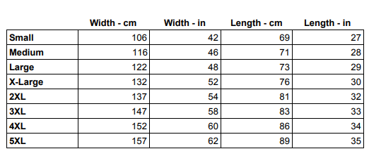 Size chart for The Terrible Jersey - Black
